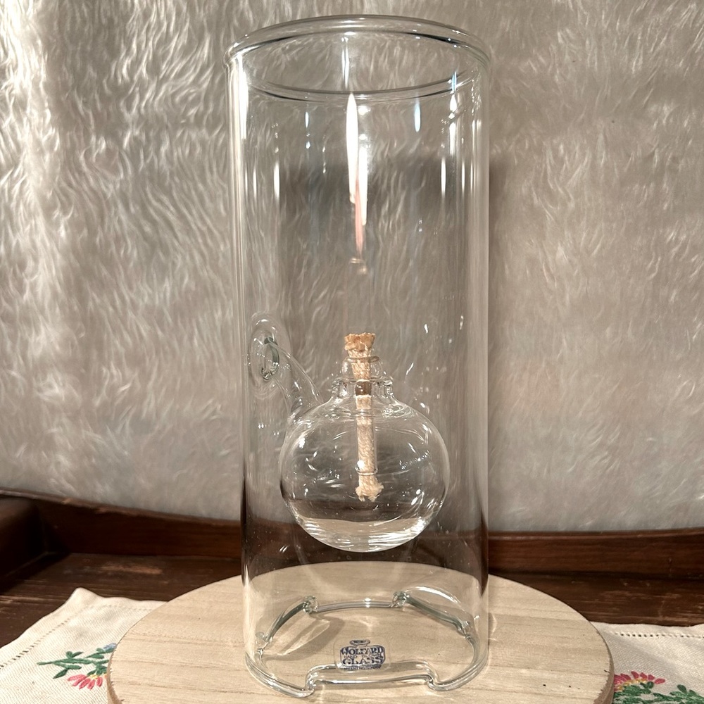 9” Medium Wolford Classic Hand Blown Glass Oil Lamp with Wick